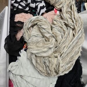 Beige and Silver Striped Scarf